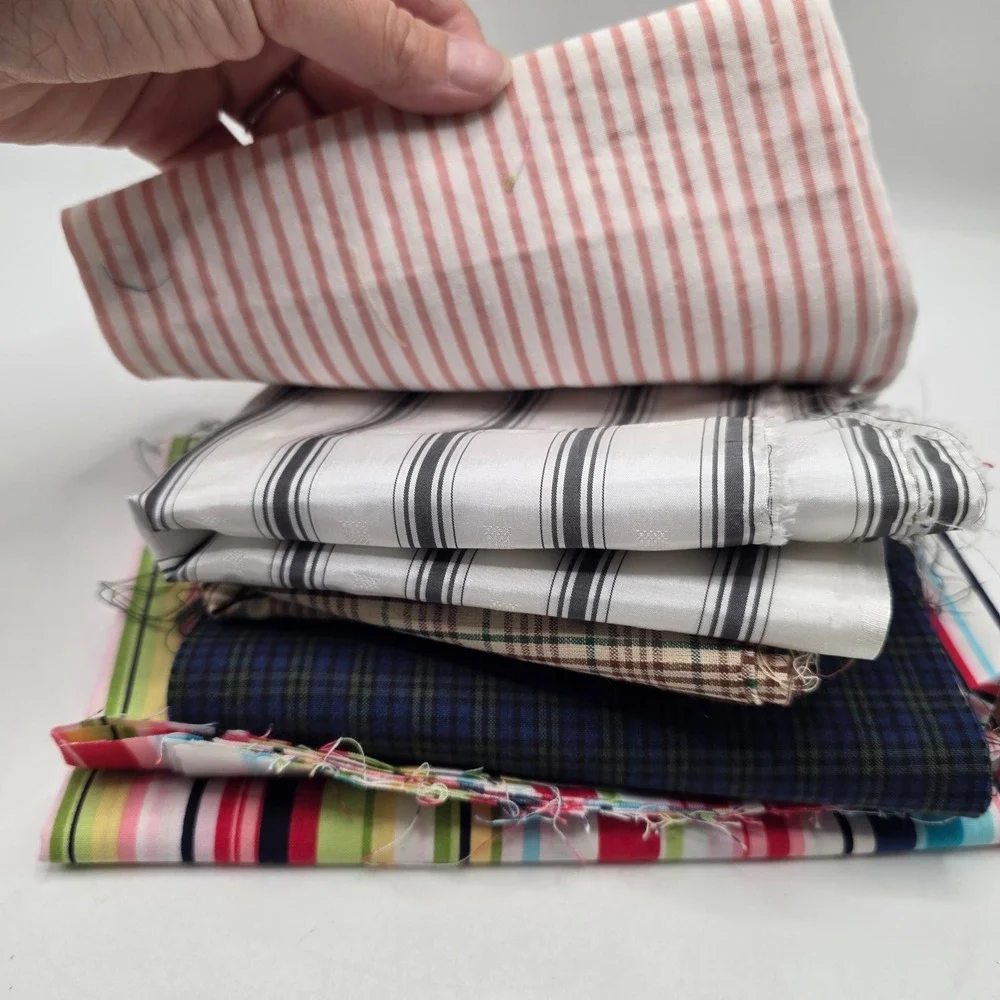 Fabric Remnants Lot Striped Plaid Cotton Quilting Scraps Sewing Bundle